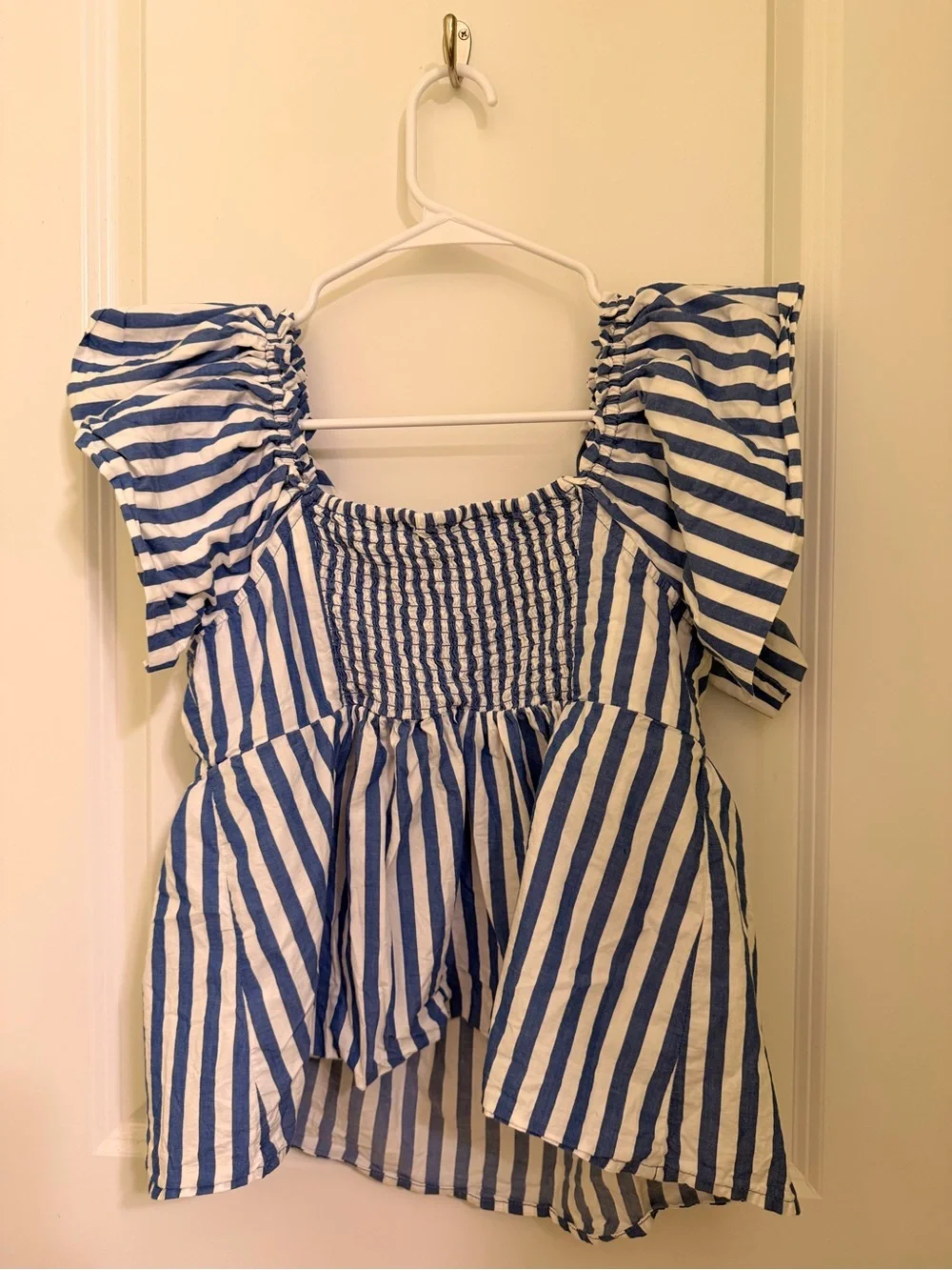 Old Navy Blue and White Smocked Off-Shoulder Top